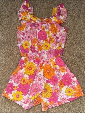Girls Pink & Orange Floral Romper